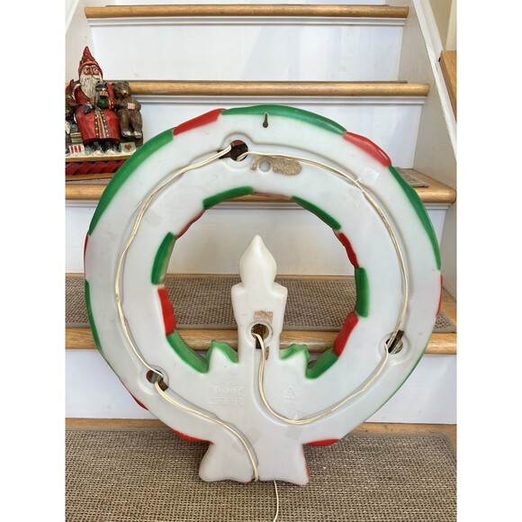 1995 Vintage 22" Empire Christmas Wreath With Candle & Bow Hanging Blow Mold - Picture 5 of 10